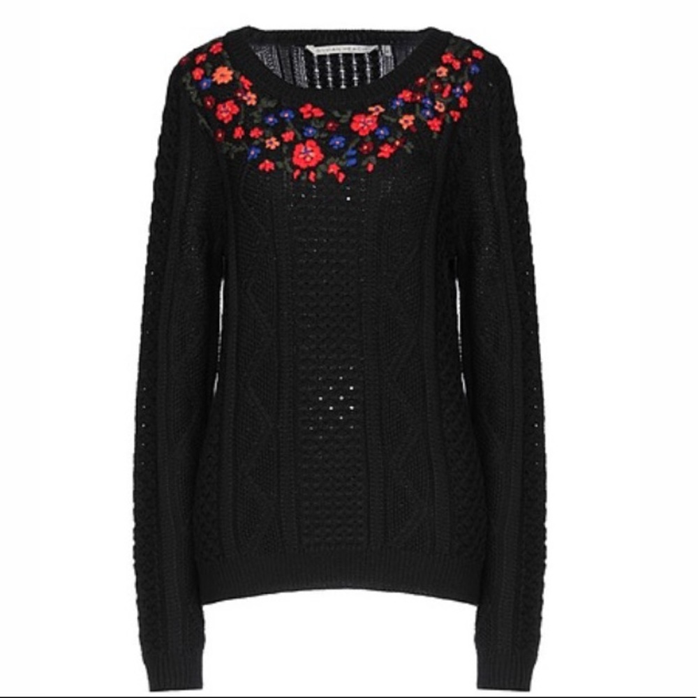 NWOT • Black Knit Sweater with Front Floral Detail - Picture 10 of 12